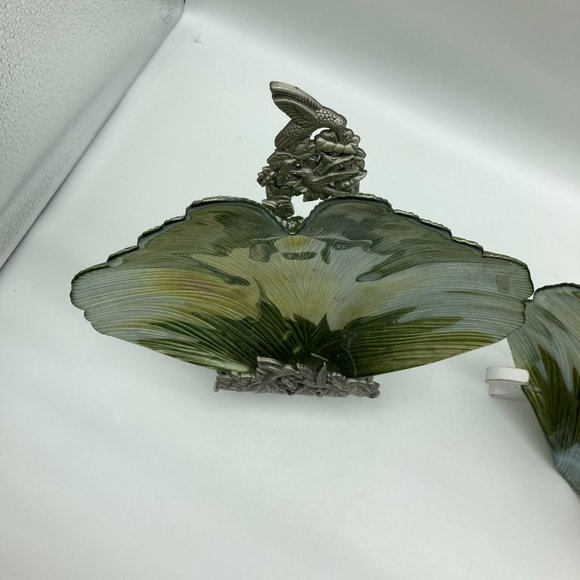 Set of 2 Green Vietri Iridescent Abstract Bowls/Candy Dish Made in Turkey - Picture 6 of 12